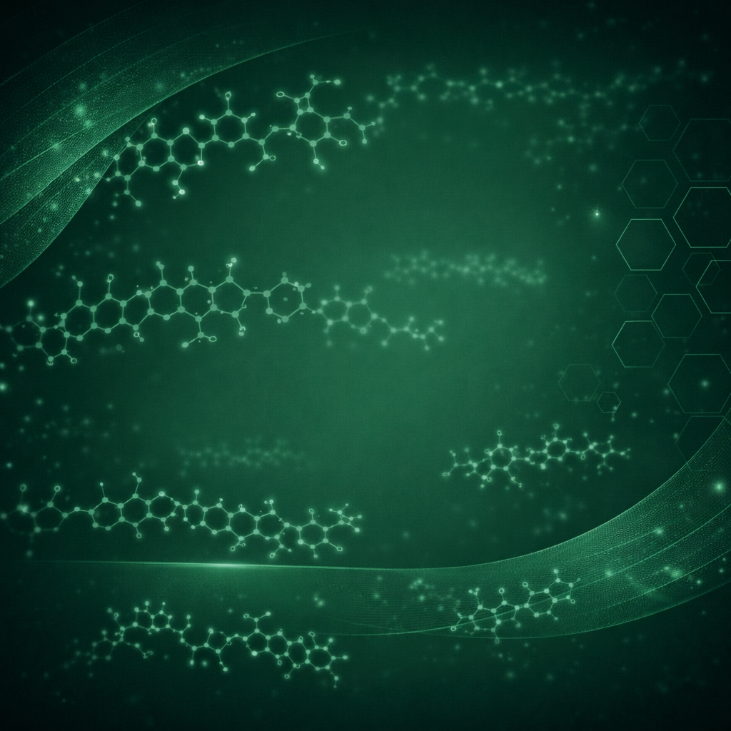 Green abstract background with wave-like lines and hexagonal patterns